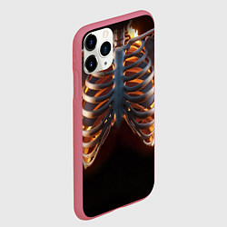 Чехол iPhone 11 Pro матовый Скелет человека в огне, цвет: 3D-малиновый — фото 2