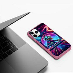 Чехол iPhone 11 Pro матовый Dino DJ - neon glow, цвет: 3D-малиновый — фото 2