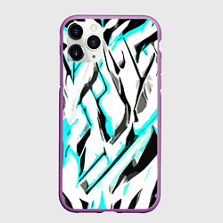 Чехол iPhone 11 Pro матовый Чёрно-голубые агрессивные полосы на белом фоне, цвет: 3D-фиолетовый