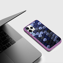 Чехол iPhone 11 Pro матовый Серо синие соты, цвет: 3D-фиолетовый — фото 2