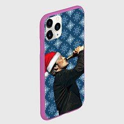 Чехол iPhone 11 Pro матовый Мадс Миккельсен в шапке Санты Клауса, цвет: 3D-фиолетовый — фото 2