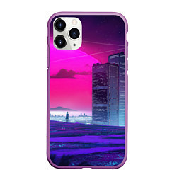 Чехол iPhone 11 Pro матовый Synthwave неоновый город, цвет: 3D-фиолетовый