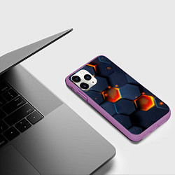 Чехол iPhone 11 Pro матовый Шестигранники с подсветкой, цвет: 3D-фиолетовый — фото 2