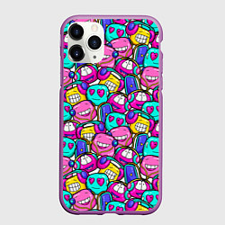 Чехол iPhone 11 Pro матовый Мультяшные позитивные монстрики, цвет: 3D-фиолетовый