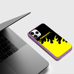 Чехол iPhone 11 Pro матовый Cyberpunk 2077 желтый fire, цвет: 3D-фиолетовый — фото 2