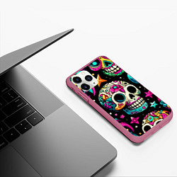 Чехол iPhone 11 Pro матовый Space collage with skulls and rockets - ai art, цвет: 3D-малиновый — фото 2