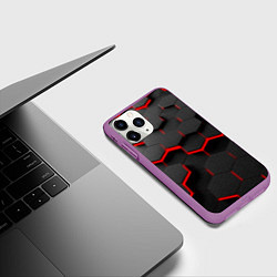 Чехол iPhone 11 Pro матовый Соты с красной подсветкой, цвет: 3D-фиолетовый — фото 2