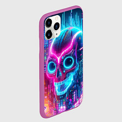 Чехол iPhone 11 Pro матовый Neon skull in metropolis - future, цвет: 3D-фиолетовый — фото 2