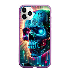 Чехол iPhone 11 Pro матовый Cool cyber skull - neon glow, цвет: 3D-фиолетовый