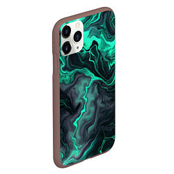 Чехол iPhone 11 Pro матовый Бирюзовый мрамор на черном фоне, цвет: 3D-коричневый — фото 2