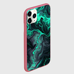 Чехол iPhone 11 Pro матовый Бирюзовый мрамор на черном фоне, цвет: 3D-малиновый — фото 2