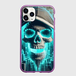 Чехол iPhone 11 Pro матовый Скелет в балахоне - граффити кибер-хакер, цвет: 3D-фиолетовый