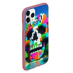 Чехол iPhone 11 Pro матовый Minecraft landscape with skull - ai art fantasy, цвет: 3D-малиновый — фото 2