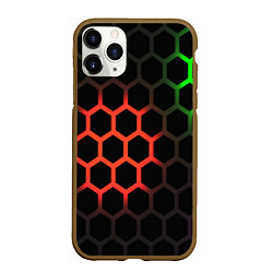 Чехол iPhone 11 Pro матовый Hexagon neon, цвет: 3D-коричневый