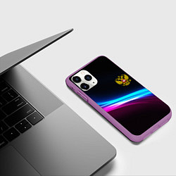 Чехол iPhone 11 Pro матовый Россия неоновые волны, цвет: 3D-фиолетовый — фото 2