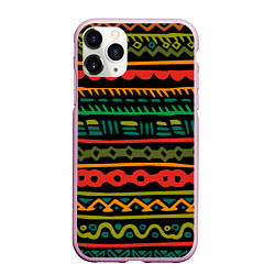 Чехол iPhone 11 Pro матовый Ethnic ornament on black, цвет: 3D-розовый