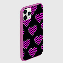 Чехол iPhone 11 Pro матовый Эмо клетчатый паттерн - сердце черно розовое, цвет: 3D-фиолетовый — фото 2