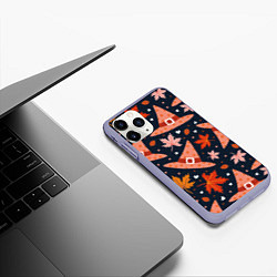 Чехол iPhone 11 Pro матовый Шляпа в осенних листьях, цвет: 3D-светло-сиреневый — фото 2
