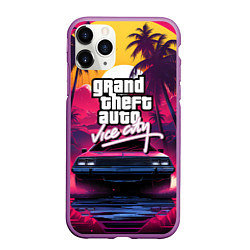 Чехол iPhone 11 Pro матовый Grand Theft Auto VI - автомобиль на закате, цвет: 3D-фиолетовый