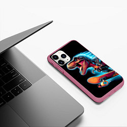 Чехол iPhone 11 Pro матовый Cool Dino on a skateboard - neon glow fantasy, цвет: 3D-малиновый — фото 2