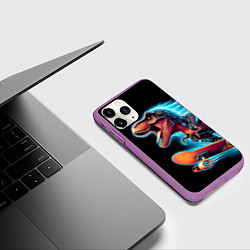 Чехол iPhone 11 Pro матовый Cool Dino on a skateboard - neon glow fantasy, цвет: 3D-фиолетовый — фото 2