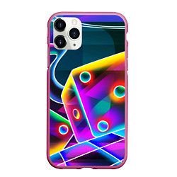 Чехол iPhone 11 Pro матовый Неоновая геометрия текстура, цвет: 3D-малиновый