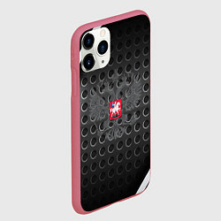 Чехол iPhone 11 Pro матовый Россия герб карбон, цвет: 3D-малиновый — фото 2