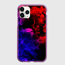 Чехол iPhone 11 Pro матовый Неоновый цветок в дыму, цвет: 3D-фиолетовый