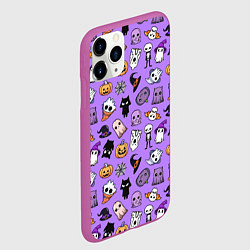 Чехол iPhone 11 Pro матовый Кавайный хэллоуин - призраки и черепа на сиреневом, цвет: 3D-фиолетовый — фото 2