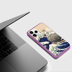 Чехол iPhone 11 Pro матовый Большой котик в Канагаве, цвет: 3D-фиолетовый — фото 2