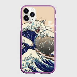 Чехол iPhone 11 Pro матовый Большой котик в Канагаве, цвет: 3D-фиолетовый