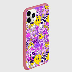 Чехол iPhone 11 Pro матовый Психоделические существа триппи смайлики, цвет: 3D-малиновый — фото 2