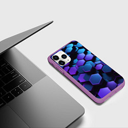 Чехол iPhone 11 Pro матовый Трехмерные фиолетовые шестиугольники, цвет: 3D-фиолетовый — фото 2