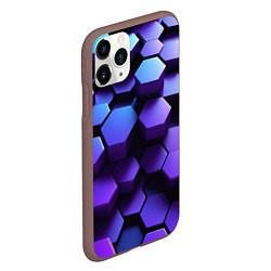 Чехол iPhone 11 Pro матовый Абстрактные трехмерные фиолетовые гексагоны, цвет: 3D-коричневый — фото 2