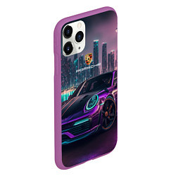 Чехол iPhone 11 Pro матовый Porshe night city, цвет: 3D-фиолетовый — фото 2