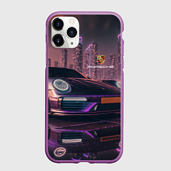 Чехол iPhone 11 Pro матовый Porshe neon city, цвет: 3D-фиолетовый