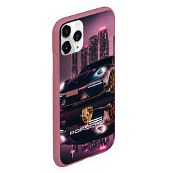 Чехол iPhone 11 Pro матовый Porshe night city, цвет: 3D-малиновый — фото 2