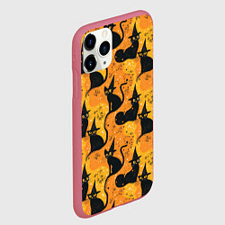 Чехол iPhone 11 Pro матовый Кошки в шляпах - паттерн, цвет: 3D-малиновый — фото 2