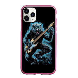 Чехол iPhone 11 Pro матовый Оборотень гитарист, цвет: 3D-малиновый
