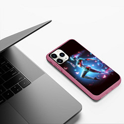 Чехол iPhone 11 Pro матовый Cyber girl and butterflies - neon glow fantasy, цвет: 3D-малиновый — фото 2