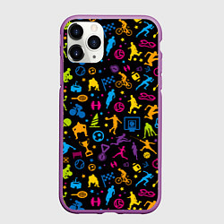 Чехол iPhone 11 Pro матовый Все виды спорта на чёрном фоне, цвет: 3D-фиолетовый