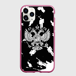 Чехол iPhone 11 Pro матовый Герб РФ люди в красках, цвет: 3D-малиновый