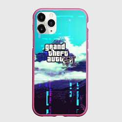 Чехол iPhone 11 Pro матовый GTA6 glitch pattern, цвет: 3D-малиновый