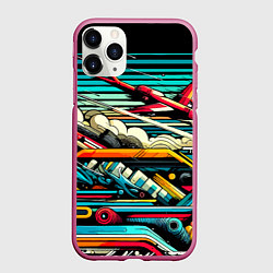 Чехол iPhone 11 Pro матовый Абстракция с красным самолётом - нейроарт, цвет: 3D-малиновый