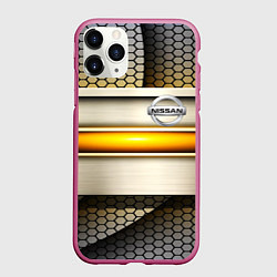 Чехол iPhone 11 Pro матовый Nissan sport avto metal, цвет: 3D-малиновый