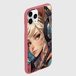 Чехол iPhone 11 Pro матовый Девочка в наушниках, цвет: 3D-малиновый — фото 2