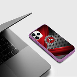 Чехол iPhone 11 Pro матовый Mercedes benz текстура метал, цвет: 3D-фиолетовый — фото 2