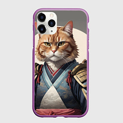Чехол iPhone 11 Pro матовый Красивый кот самурай, цвет: 3D-фиолетовый