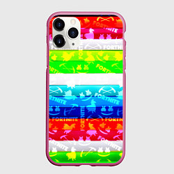 Чехол iPhone 11 Pro матовый Fortnite color line, цвет: 3D-малиновый
