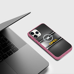 Чехол iPhone 11 Pro матовый Opel carbon metal steel, цвет: 3D-малиновый — фото 2